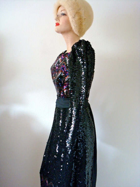 1970s Party Dress - Vintage Black Sequin Evening … - image 4