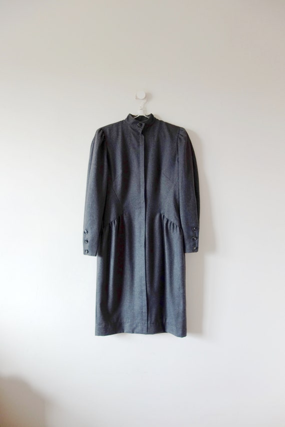 1980s Adele Simpson Day Dress - vintage grey wool… - image 2
