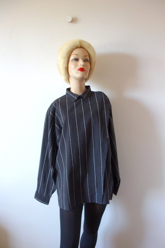 1980s Striped Black Cotton Shirt - vintage NOS top