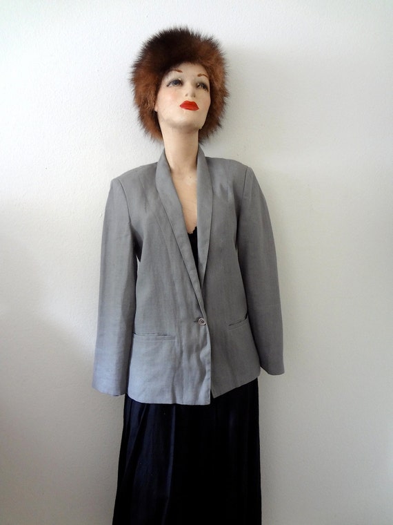 1980s Linen Jacket / vintage dove grey suit coat … - image 1