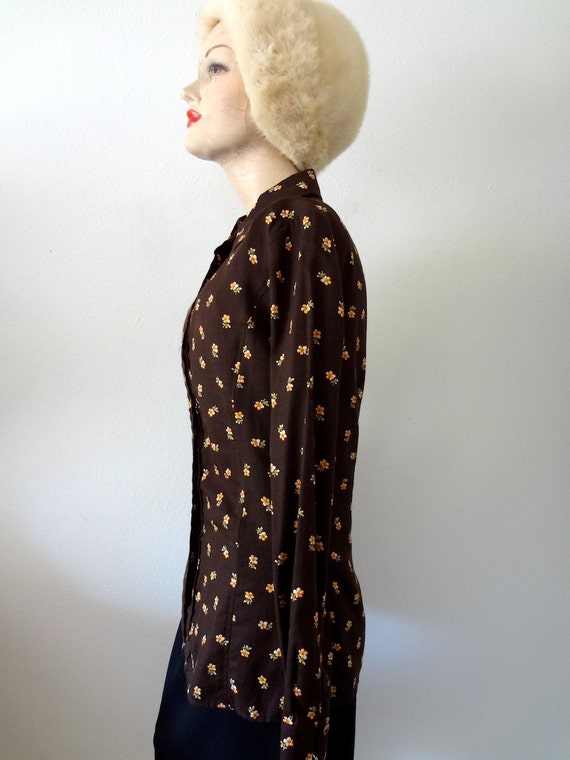 1970s Floral Print Blouse / vintage fitted long s… - image 3