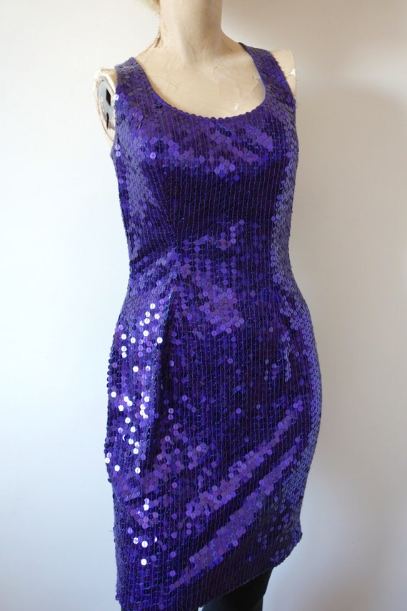 Vintage Purple Sequin Party Dress - cocktail mini… - image 2