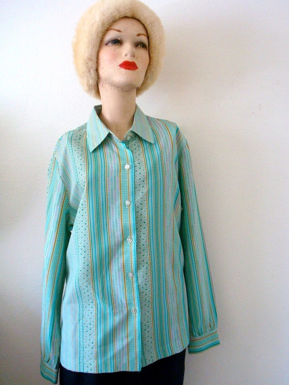 Vintage 1960s Mod Blouse / Geometric Print Casual… - image 1