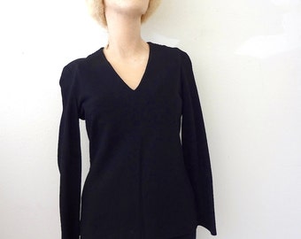 Black Wool Knit Top - 1970s designer vintage