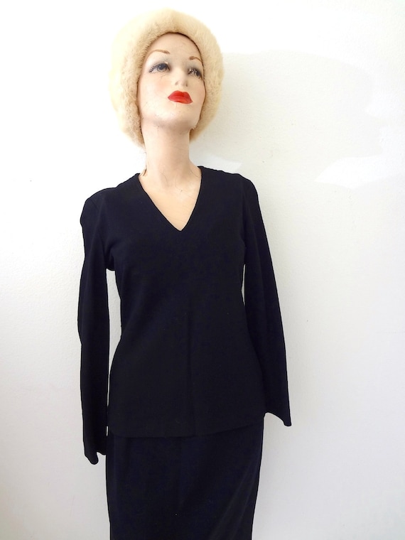 Black Wool Knit Top - 1970s designer vintage - image 1