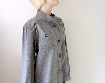 1970s Bill Haire Wool Shirt | designer vintage grey button front top