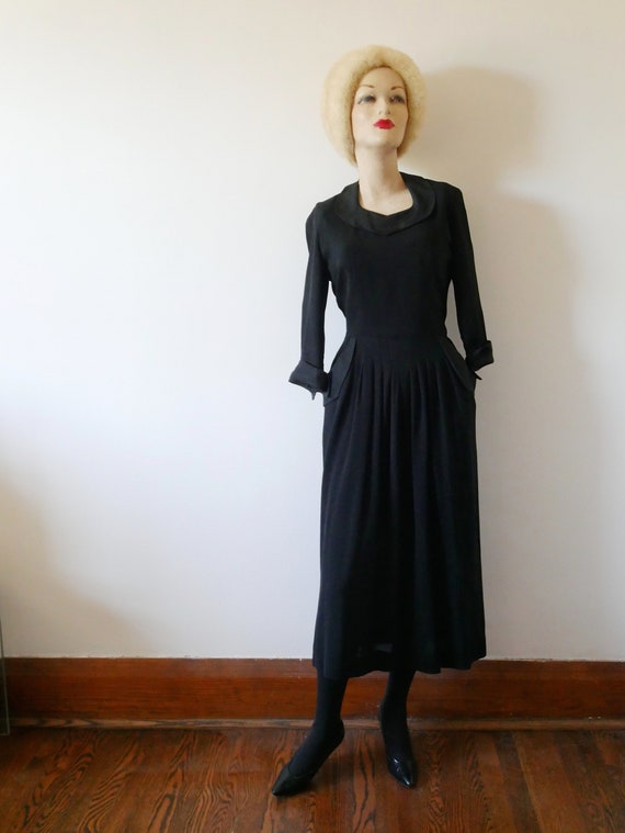 1940s Black Rayon Dress | vintage cocktail party … - image 1