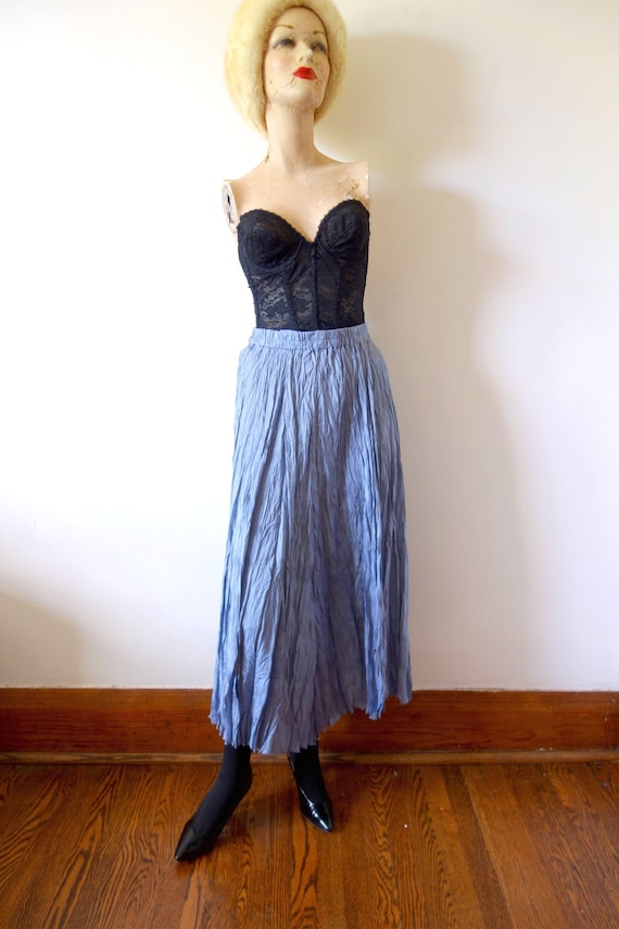 1980s Light Blue Silk Skirt - vintage spring summe