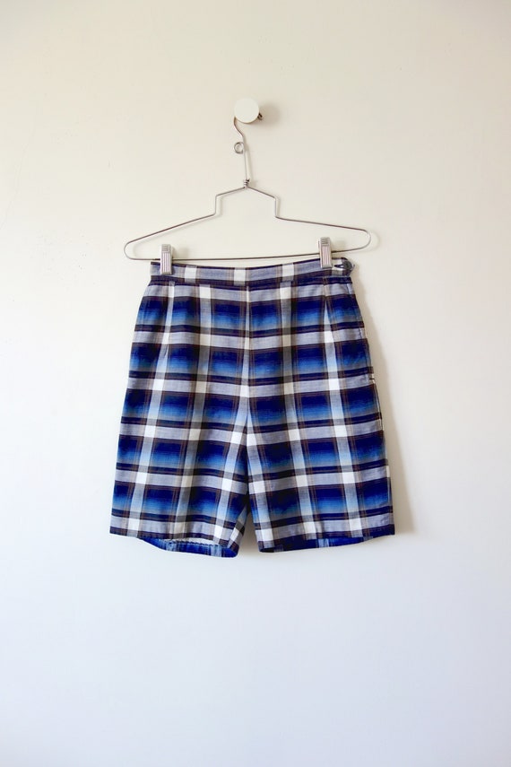 Vintage 1950s Plaid Cotton Shorts - image 1