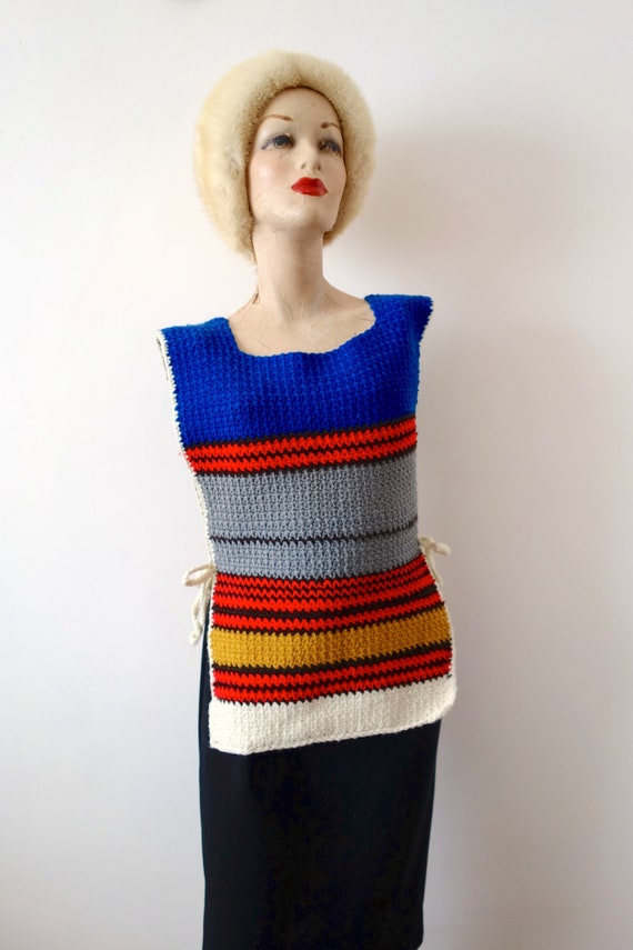 1970s Hand Knit Sweater Vest - vintage striped tun