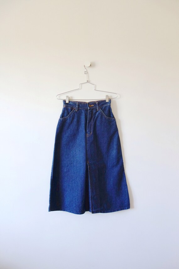 1980s Denim A-line Skirt - vintage blue jean skirt - image 3