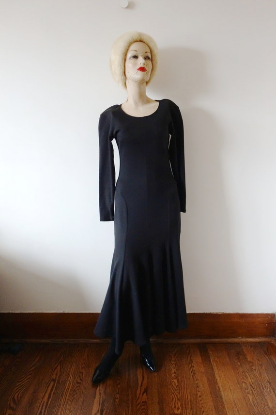 1980s Norma Kamali Dress - designer vintage black jer… - Gem