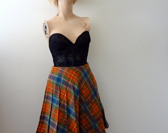 1960s pleated a-line skirt - plaid mini skirt - vintage preppy fall fashion