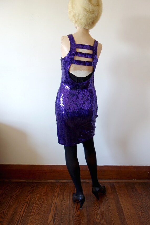 Vintage Purple Sequin Party Dress - cocktail mini… - image 3