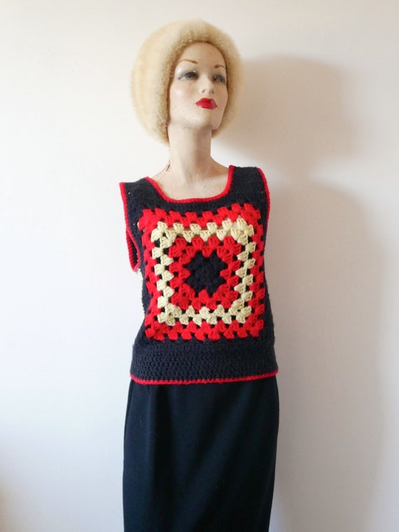 1960-70s Granny Square Afghan Sweater