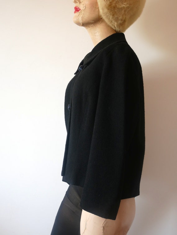 1960s Black Wool Jacket | Jackie-O style fancy su… - image 4