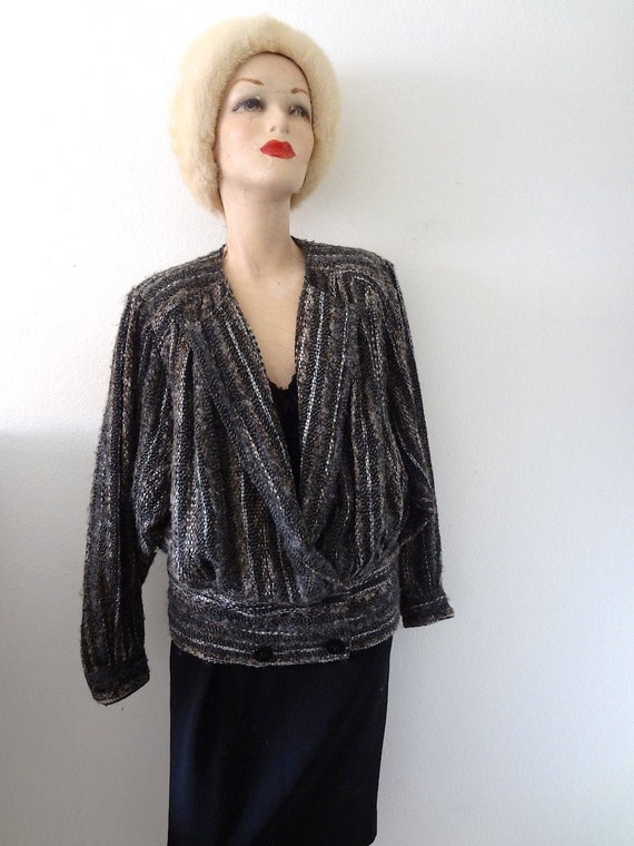 1980s Carole Little Sweater Jacket - fuzzy wool bl