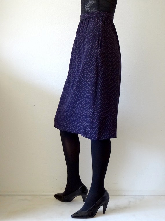 1980s Silk Polka Dot Skirt / black straight skirt… - image 4