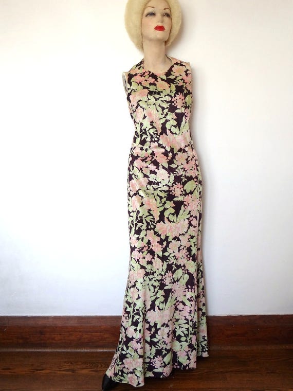 1970s Panne Velvet Maxi Dress - 30s style vintage