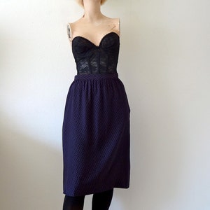 1980s Silk Polka Dot Skirt / black straight skirt with purple micro-dots / vintage spring & summer fashion image 3