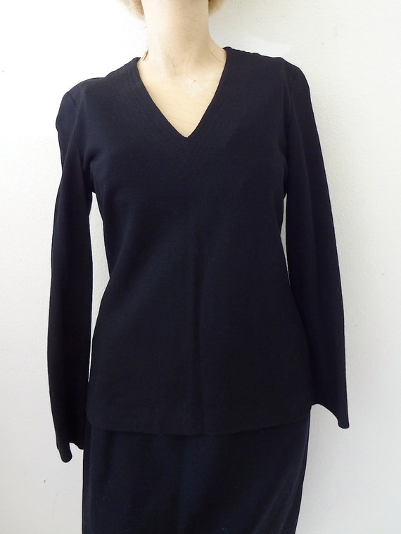 Black Wool Knit Top - 1970s designer vintage - image 4