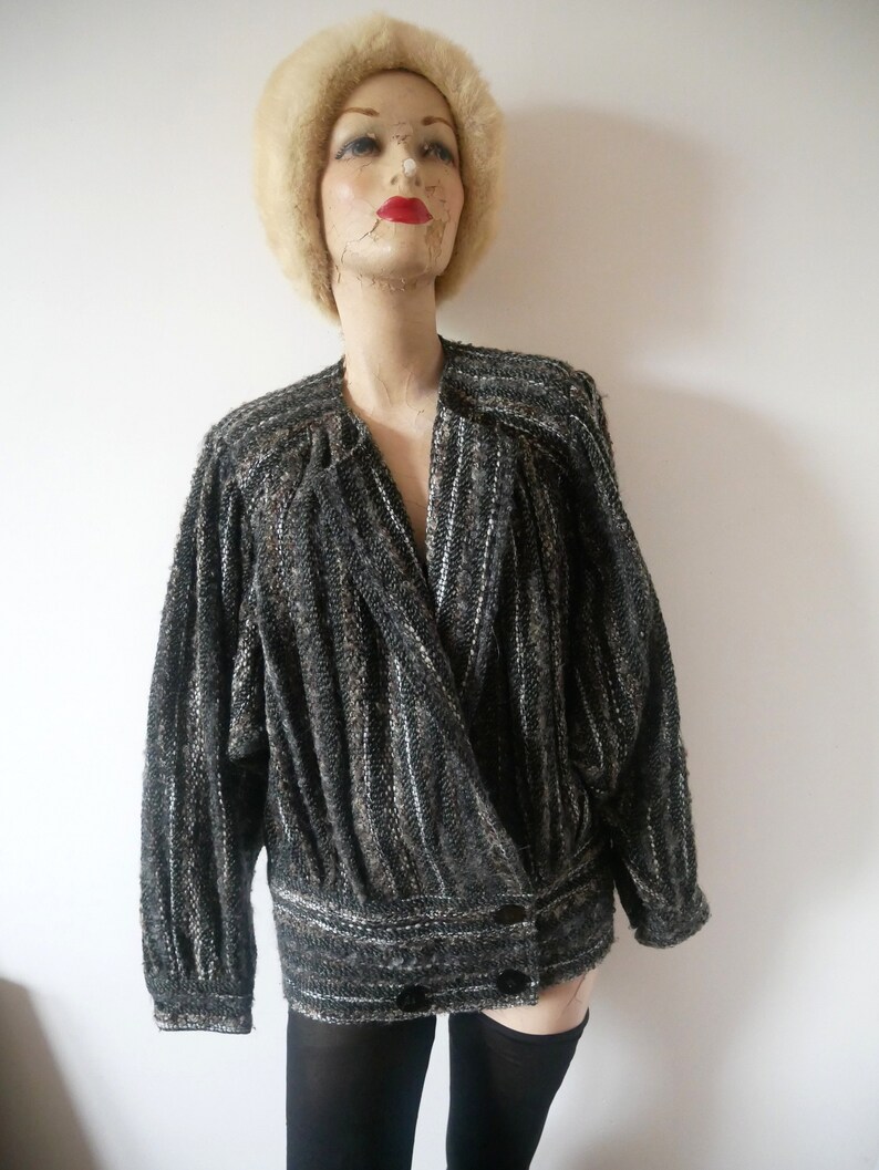 1980s Carole Little Sweater Jacket fuzzy wool blend new wave designer cardigan image 2