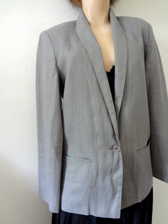 1980s Linen Jacket / vintage dove grey suit coat … - image 3