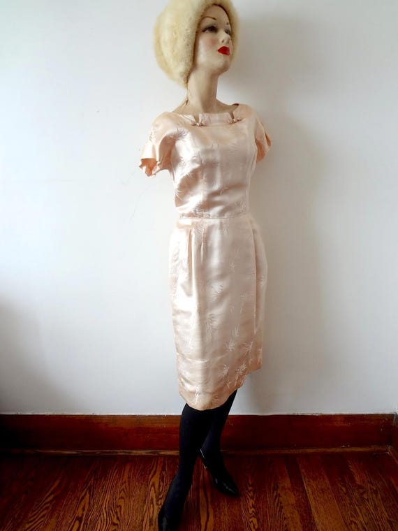 1950s Silk Wiggle Dress and Swing Coat - blush pi… - image 3