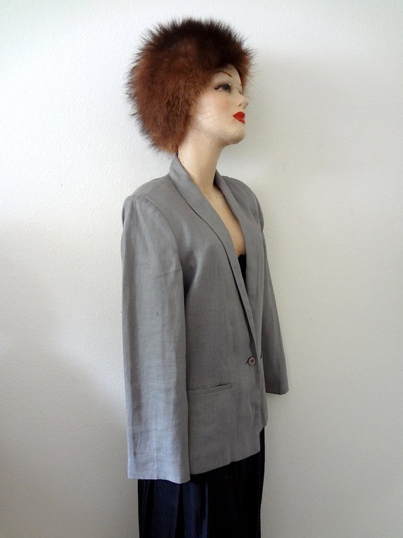 1980s Linen Jacket / vintage dove grey suit coat … - image 4