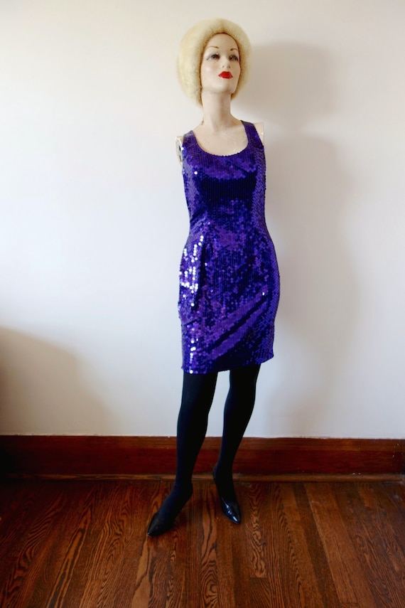 Vintage Purple Sequin Party Dress - cocktail mini… - image 1