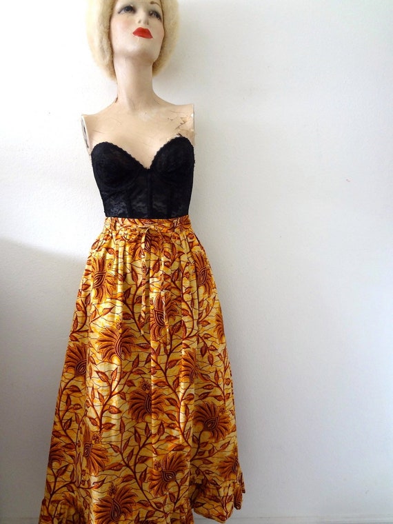 Vintage Ethnic Print Midi Skirt - cotton full ski… - image 2