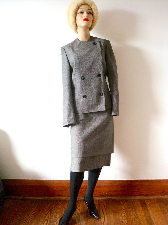 Akris, Akris Club Suit, designer vintage wool tweed straight skirt and jacket