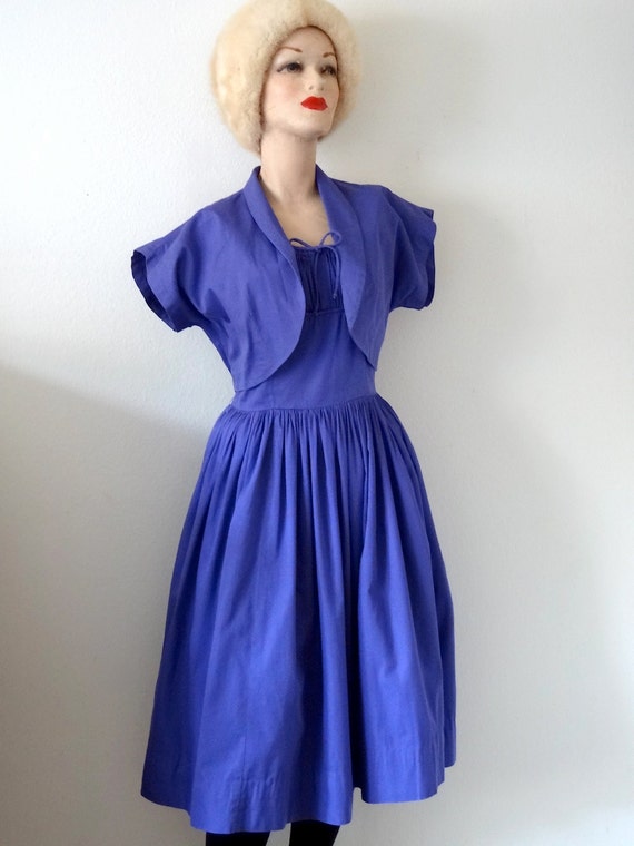 Vintage 1950s Sundress - lilac cotton shirtwaist d