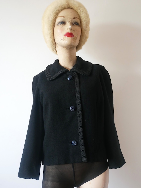 1960s Black Wool Jacket | Jackie-O style fancy su… - image 2