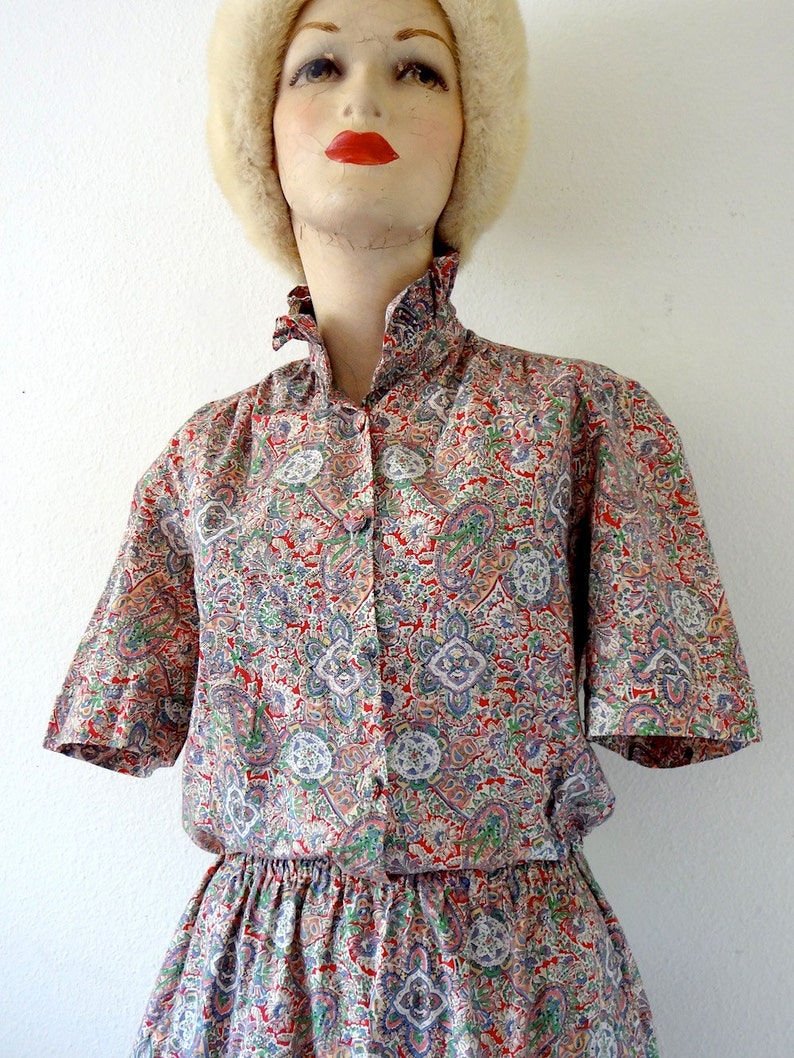 1970s Cotton Shirtwaist vintage paisley print day dress boho prairie image 3