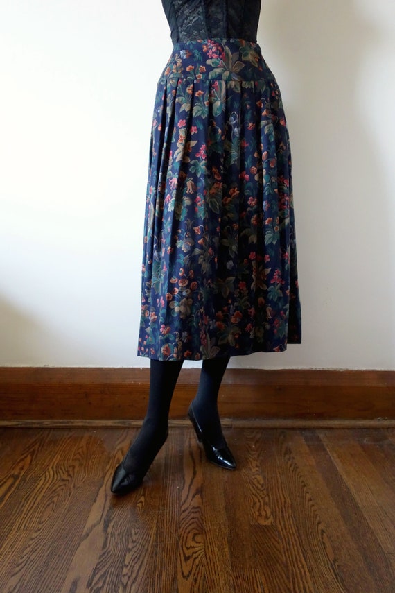 1980s Floral Print Pleated Skirt