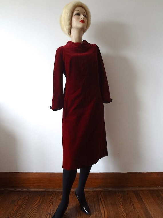 1960s Mollie Parnis Dress - burgundy velvet cockta