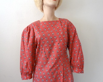 Katoenen blouse met bloemenprint uit de jaren 80 / vintage shirt