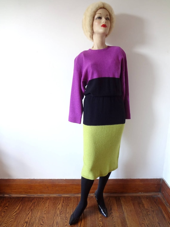 1980s Sweater Dress - Steve Fabrikant knit dress -