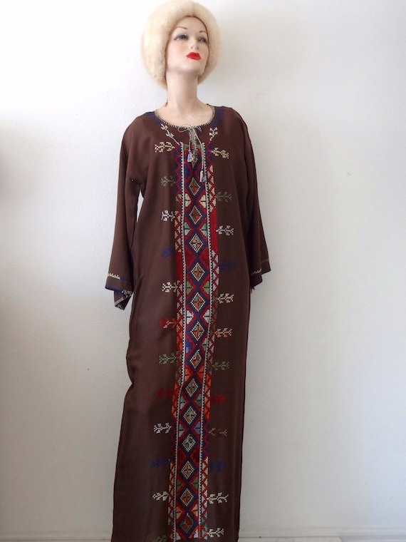 1960s Hand Embroidered Kaftan Dress - vintage cro… - image 1