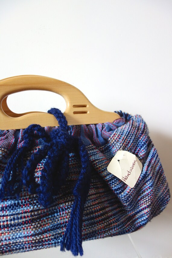 Vintage Woven Bag Wooden Handles