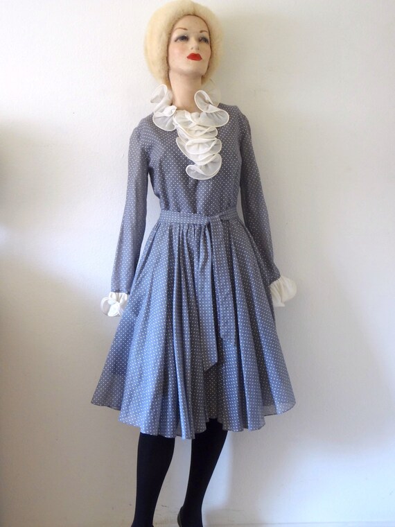 mod party dress 1960s Mod Party Dress - Miss Elliette Vintage Polka Dot Fancy Shirtwaist  Size M/L