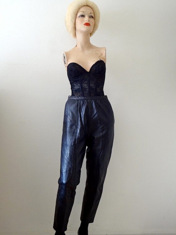 leather cigarette pants BONNIE CASHIN Black Leather Cigarette Pants / 1960S Designer Vintage Size S