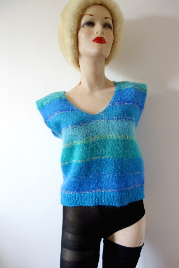 1980s Mohair Blend Sweater | vintage striped sleev