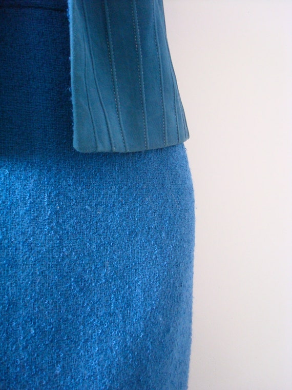 1960s Pencil Skirt and Vest - Blue 2 Piece Suit -… - image 4