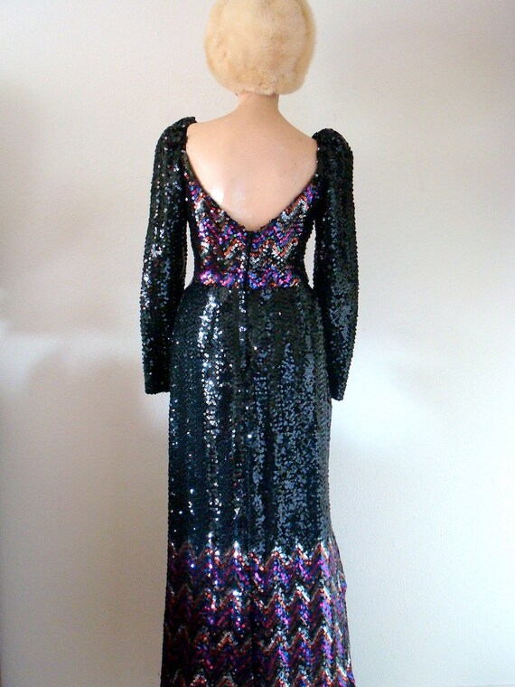 1970s Party Dress - Vintage Black Sequin Evening … - image 5