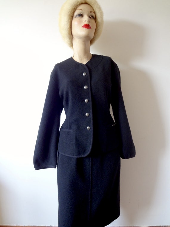 Vintage GEIGER Wool Suit - black jacket and straight … - Gem