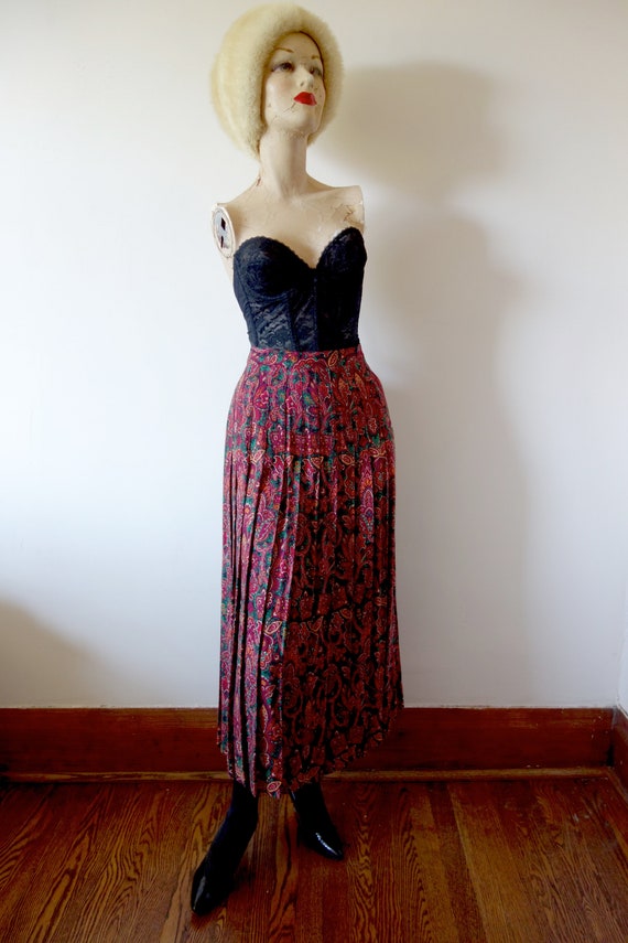 1980s Paisley Print Pleated Skirt - J G Hook vinta