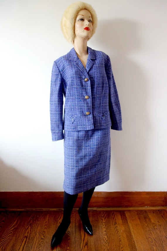 1960s Davidow Tweed Suit - vintage purple plaid w… - image 1