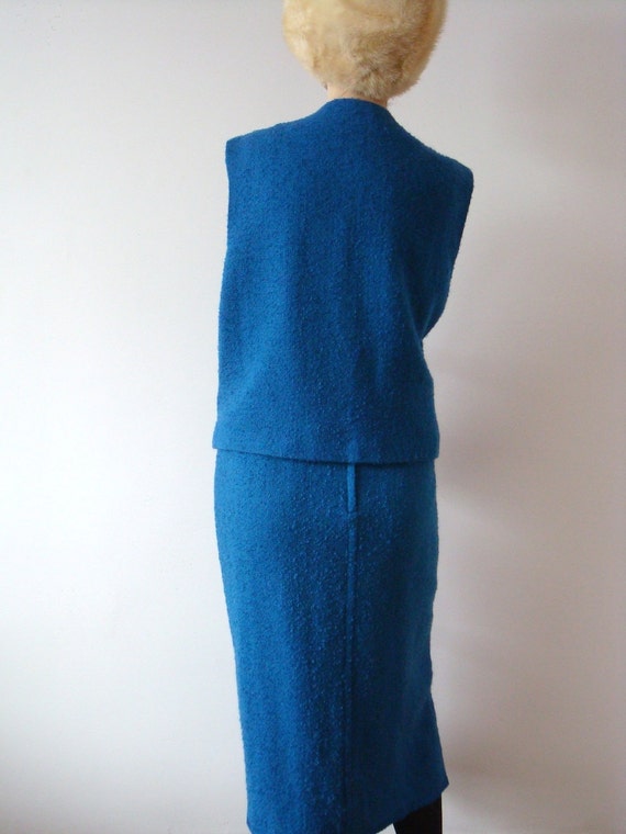 1960s Pencil Skirt and Vest - Blue 2 Piece Suit -… - image 3